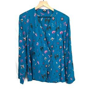 Vintage Kitavi southwest animal rayon blazer jacket blue purple aztec lizard M